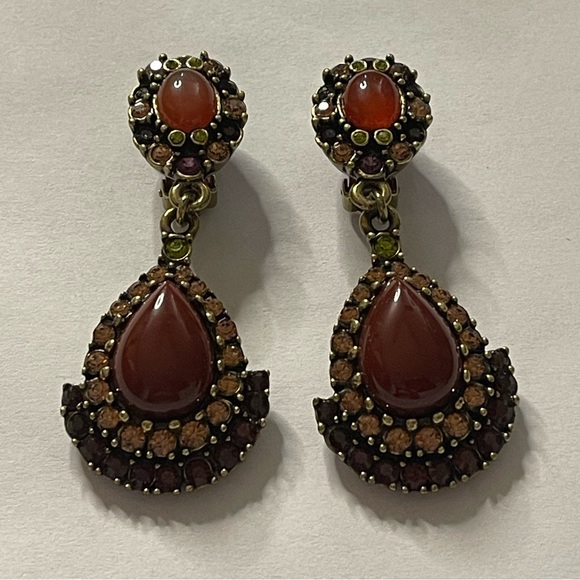 Heidi Daus- Sparkling Rhinestone and Glass Cabochon Dangle Earrings - Picture 1 of 5